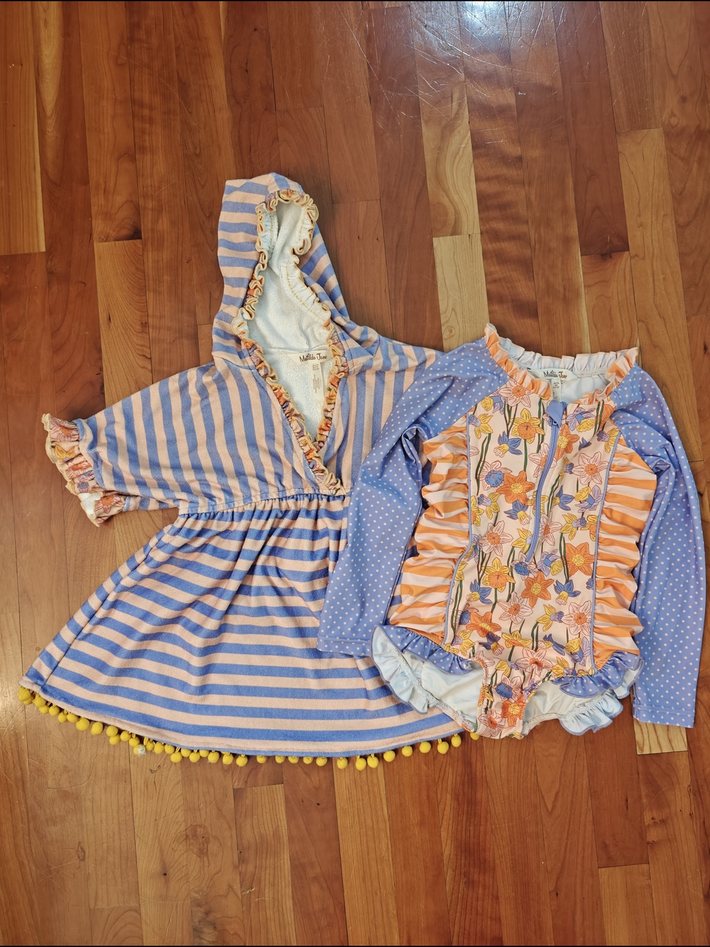 Matilda Jane Daffodil Ruffle Rash Guard With Matching Coverup - Lavender & Peach